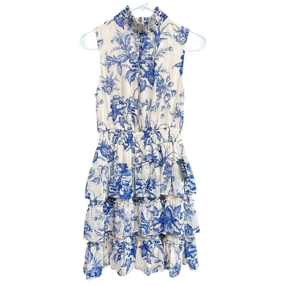 Express • Blue & White Tiered Floral Dress • Size XS - Picture 2 of 8